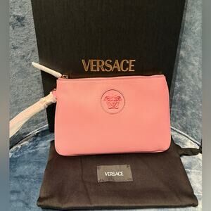 Versace Pink Leather Clutch with Medusa Logo